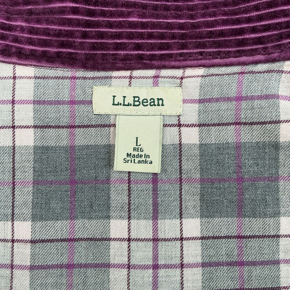 LL Bean Corduroy Shirt Jacket Womens L Purple Chore Barn Plaid Flannel Lined VTG - Picture 9 of 14